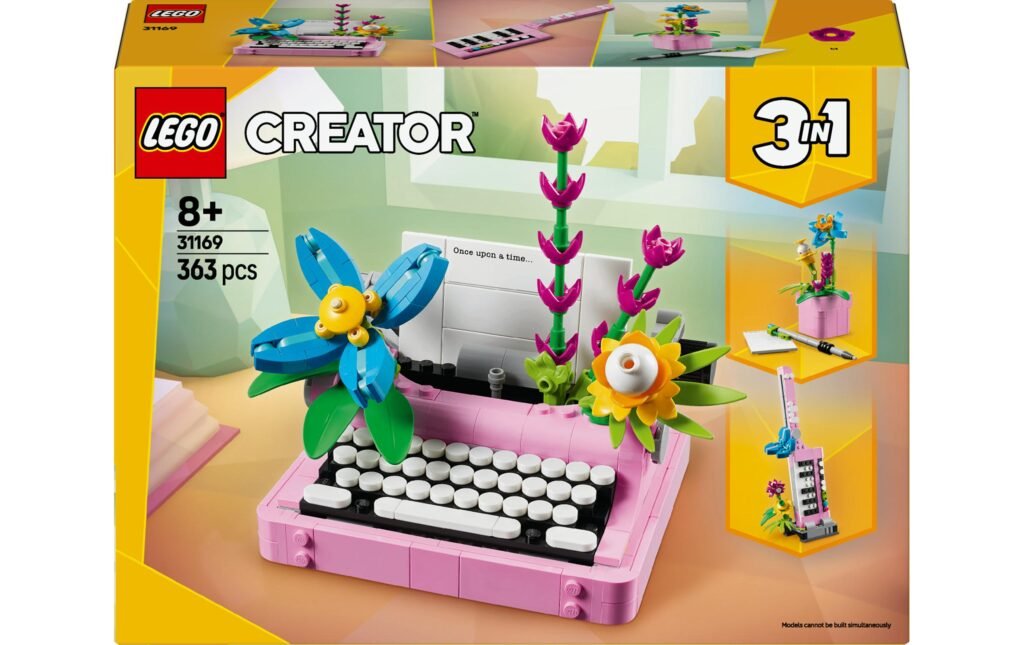 LEGO Schreibmaschine mit Blumen_Hauptbild
